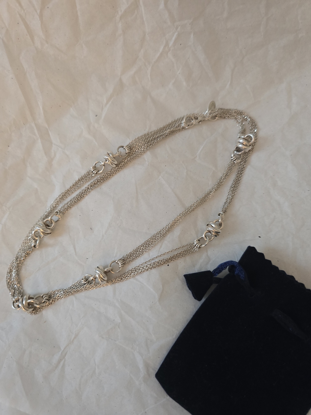 Sterling Silver Multi-Chain Long Knot Necklace (32in)